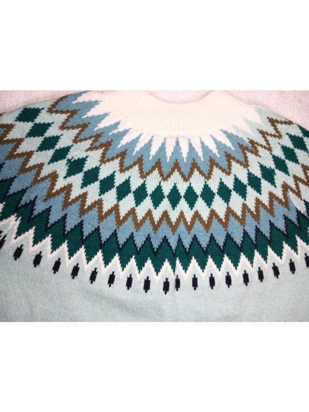 NWT TALBOTS Petite Large PL Mockneck Chevron Fair Isle Nordic Sweater Ice Green - Picture 7 of 8